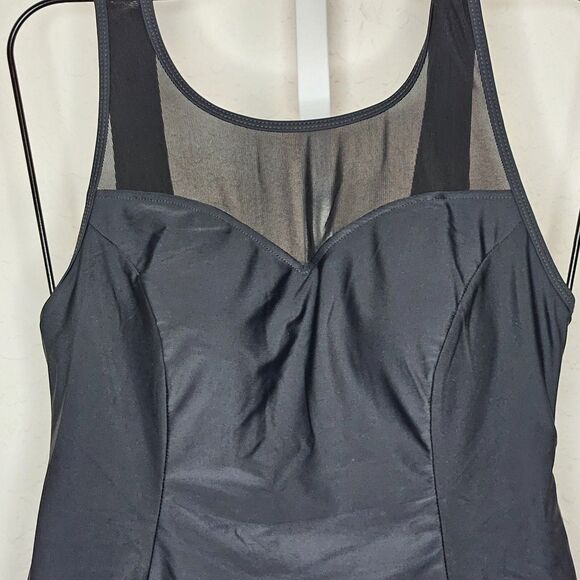 Shore Shapes Black Mesh Skirted One Piece Swimsuit Tummy Control Bathing Suit 8 - Picture 2 of 5